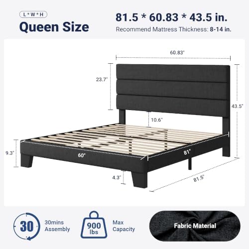Allewie Queen Size Platform Bed Frame with Fabric Upholstered Headboard - Image 2