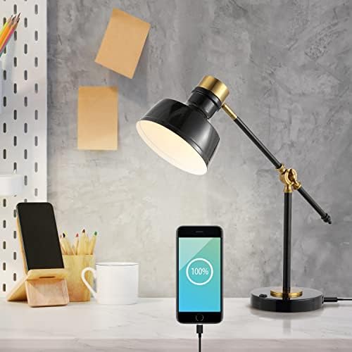 JONATHAN Y Allegra Metal Task Desk Lamp USB Port 18.5", Black/Brass Gold - Image 2