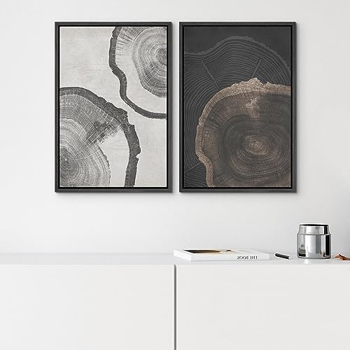 SIGNWIN Framed Canvas Print Wall Art Wood Tree Rings Abstract Illustrations Minimalist Modern Wall Art Neutral Boho Decor for Living Room, Bedroom, Office - 16"" x24 x2 Black - Image 4