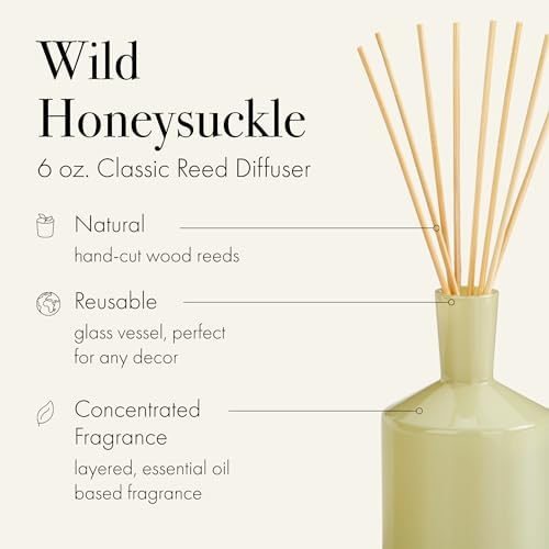 LAFCO New York Classic Reed Diffuser, Wild Honeysuckle - 6 oz - Up to 3 Months Fragrance Life - Reusable Glass Vessel - Natural Wood Reeds - Made in the USA - Image 2