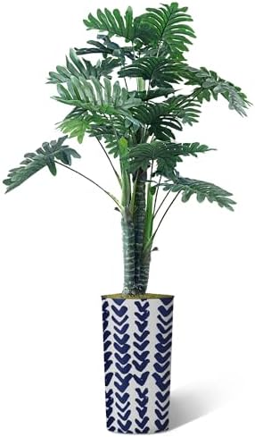 Artificial Tree in Modern Pattern Planter, Fake Philodendron Tree Silk Tree for Indoor and Outdoor Home Decoration - 70" Overall Tall (Plant Pot Plus Tree) - Image 2
