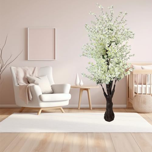 Cherry Blossom Tree 6.5Ft,Faux Peach Blossom Tree White Artificial Cherry Blossom Tree for Wedding Office Home Living Room House Outdoor Indoor Decor White - Image 4