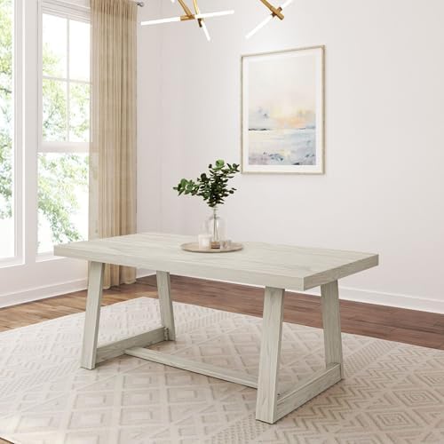 Plank+Beam Classic 72 Inch Dining Table, Rectangular, White Sand Wirebrush by PlankBeam