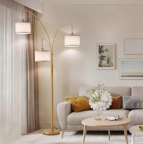 Dimmable Floor Lamp with Remote, Beige Shade Gold Pole - Image 2