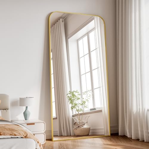 Koonmi Full Length Mirror, 80"x36" Mirror Full Length with Stand, Gold Domed Top Square-Edged Floor Mirror with Aluminum Alloy Frame for Bedroom Living Room - Image 6