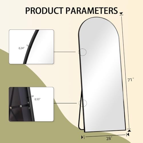 BEAUTYPEAK 71" x 26" Arch Full-Length Mirror with Stand, Black - Image 4