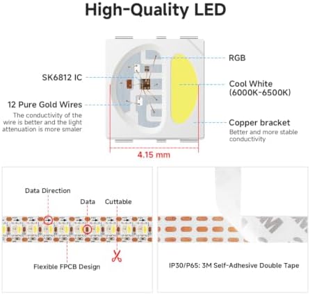 BTF-LIGHTING RGB+Cool White SK6812 LED Strip 3.28FT 144LED IP30 DC12V - Image 3