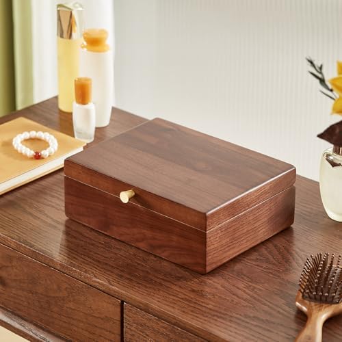 CHOSIN Walnut Wood Jewelry Box with Removable Tray, Vertical Necklace Hooks - Image 2