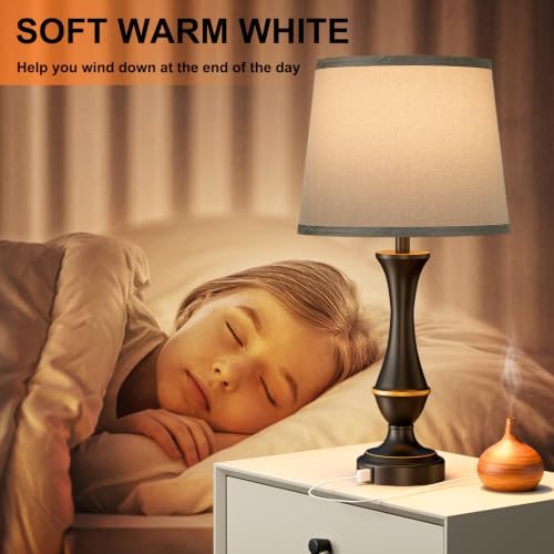 Touch Lamps for Nightstand, 3 Way Dimmable Lamps for Bedroom with USB C+A - Image 4
