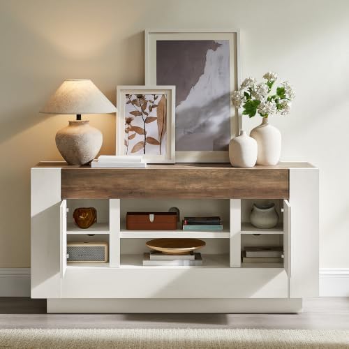OKD 55" TV Stand for 65" TV, Thick Block Media Console, Antique White - Image 5