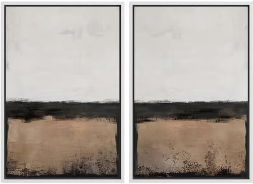 SIGNWIN Framed Canvas Print Wall Art Abstract Landscape Neutral Tones with Horizon Line Illustrations Modern Art Decorative Contemporary for Living Room, Bedroom, Office - 24"" x36 x2 White by SIGNWIN
