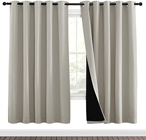 NICETOWN 100% Blackout Window Curtain Panels, Full Light Blocking Drapes with Black Liner for Nursery, 72-inch Drop Thermal Insulated Draperies (Natural, 2 Pieces, 70-inch Wide Per Panel) - Image 2