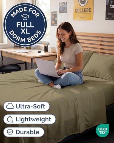 Full XL Sheets - 4 Piece Full XL Sheet Set - Breathable & Cooling - Khaki - Image 2