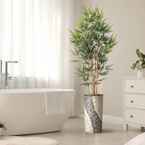 Artificial Tree in Geometric Pattern Planter, Fake Bamboo Silk TRE for Indoor and Outdoor Home Decoration - 70" Overall Tall (Plant Pot Plus Tree) - Image 6