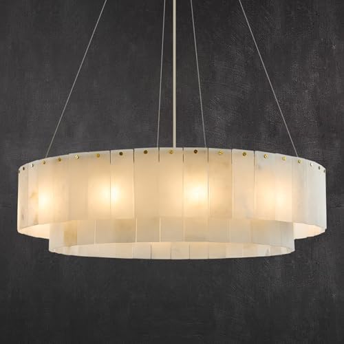 31" Round Alabaster Chandelier, Modern Luxury Marble Light Fixture - Image 4