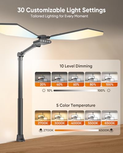 36W LED Desk Lamp with Clamp, Dual-Head Architect Lamp with Remote, Black - Image 4
