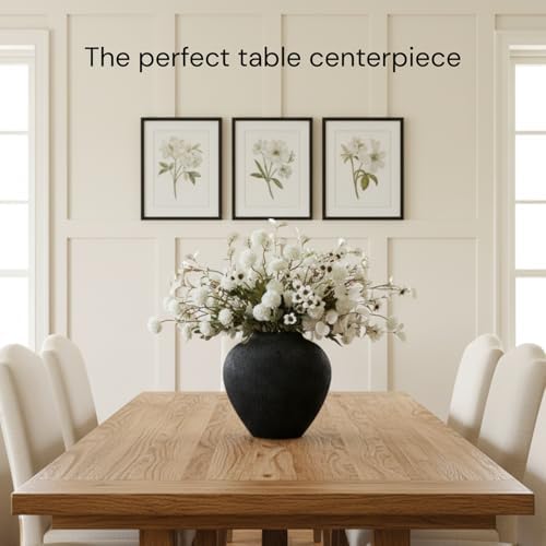 Large Black Round Vase, Pottery Rustic Look for Home Decor - Image 6