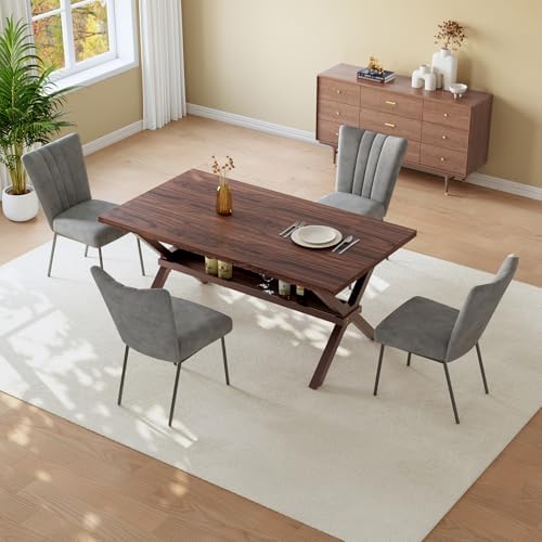 HIPIHOM 63" Dining Table for 4, MDF Kitchen Table with Dining Chairs, Strong Metal Legs, Ideal for Kitchen Living Room by HIPIHOM