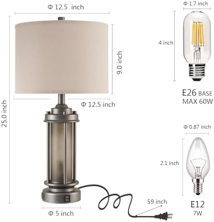 AIEAMPDO Set of 2 Farmhouse Bedroom Table Lamps with 2 USB C+A Ports - Image 5