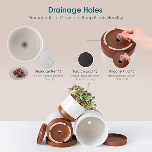 vancasso Ceramic Plant Pots, 3 Piece Planters for Indoor Plants, Khaki - Image 4