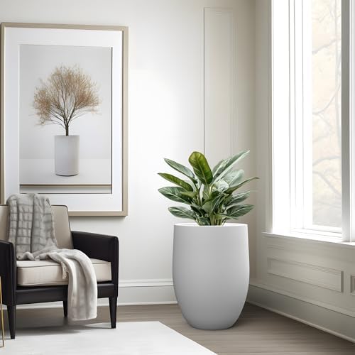 Kante White Concrete Planter 21.7" Tall All-Weather Round Large Pot - Image 5