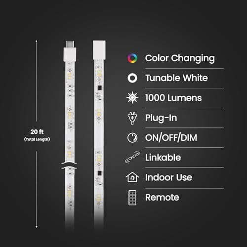 Feit Electric LED Tape Lights RGB Tunable White, Cuttable, Linkable - 20FT - Image 3