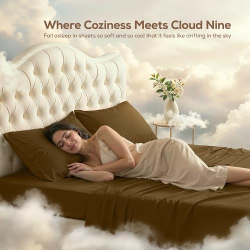 Queen Sheets Set, 4 Pieces 16" Deep Pocket Hotel Luxury Bed Sheets, Mocha - Image 4