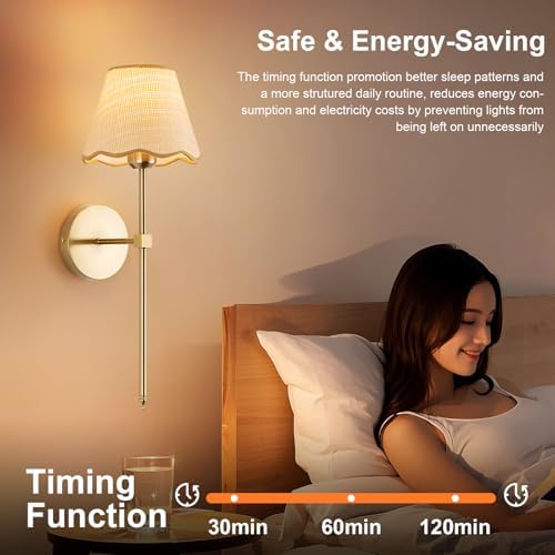 ADISUN Battery Operated Wall Sconce Set of 2, Gold Wall Lamps Rechargeable Bulbs for Living Room, Rattan Shade Wireless Wall Lights for Bedroom Living Room Hallway Kitchen(2 Bulbs Included) - Image 5