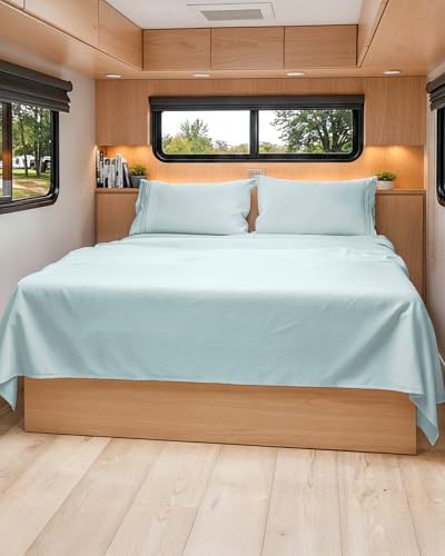 Short Queen Size 4 Piece Bed Sheet Set - RV Short Queen Sheets - Ice Blue by CGKUnlimited