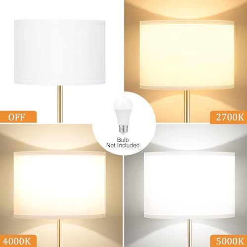 Ambimall 60'' Modern Floor Lamp with Shade, Tall Lamps for Living Room, Bedroom, Office, Dining Room, White Shade with Gold Pole(Without Bulb) - Image 4