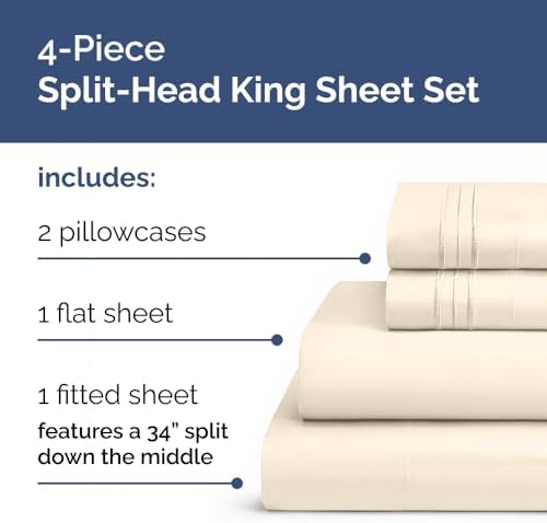 Flex Top Split Head King 4 Piece Sheet Set - Soft & Breathable - Off White - Image 2