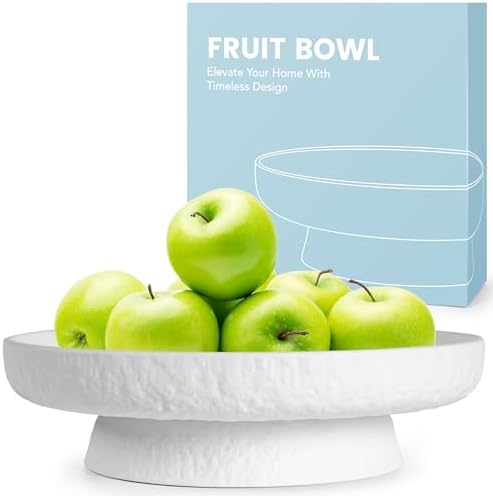 Granite Inspired Matte White Fruit Bowl | Wide, Shallow Textured Pedestal Bowl | 11 Inch Unique Centerpiece for Table or Decor for Entryway Table by Unknown