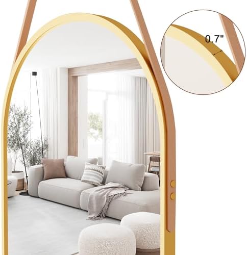 Full Length Mirror, Oval Wall Mounted Mirror, 48"x16" Door Mirrors with Hanging Leather Strap, Wall Mirrors Full Length with Aluminum Frame for Bathroom Living Room Entryway (Gold) - Image 6