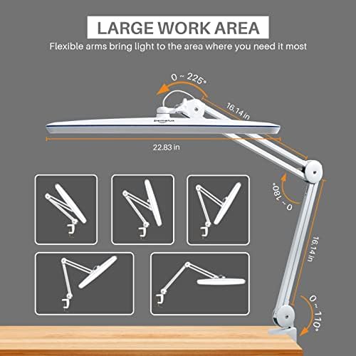 Task Lamp with Clamp, Bright 117PCS LEDs, Metal Swing Arm 24W 2200 Lumen Dimmable Led Desk Lamp for Architect Home Office Study Reading Dorm Workbench Craft, 23 Inch Working Lamp(White) - Image 3
