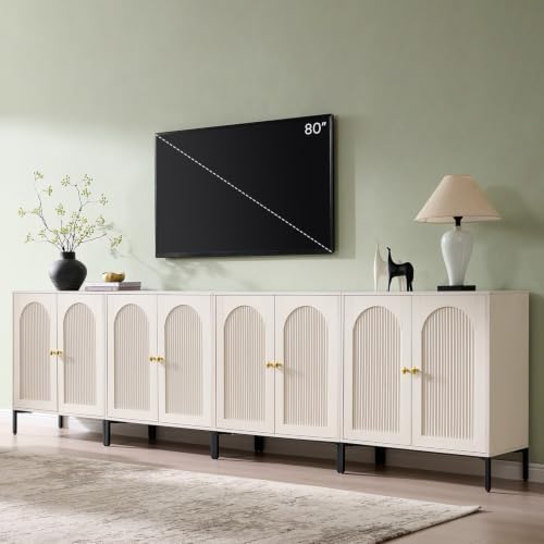 IFBUY 123.5" W Mid Century Modern TV Stands for Living Room, White by IFBUYFarmhouseFurniture