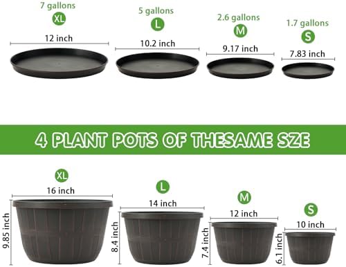 Quarut 12 Inch 4 Pack Large Planters Pot for Plants Indoor Outdoor - Image 3