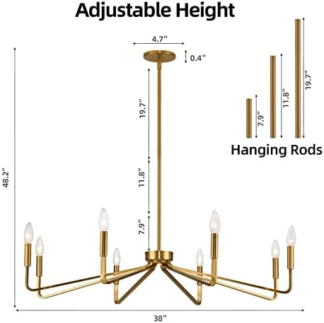 8-Light 38" Brass Modern Candle Chandelier for Dining Living Room - Image 5