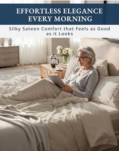 LANE LINEN Split King Cooling Sheets 100% Egyptian Cotton Sateen - Taupe - Image 5