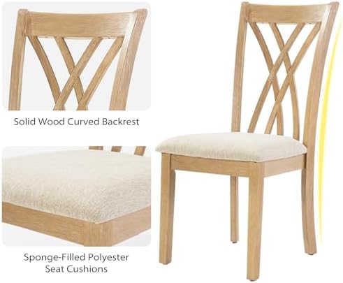 Zevemomo 7-Piece Wood Dining Table Set with 6 Chairs, Natural Wood Color - Image 5