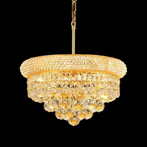 Gold Crystal Chandeliers for Dining Room，4-Lights D15 Inch by Gifarich