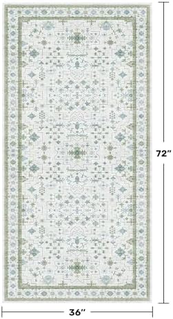 Hazo Haus Blue and Green Washable Rugs 3x6 - Vintage Boho Floral Pastel Cream, Washable Low Pile Non Slip Small Throw Accent Area Rug for Entry Way, Laudry Room, Kitchen, Bedroom Beside Bed Decor - Image 2
