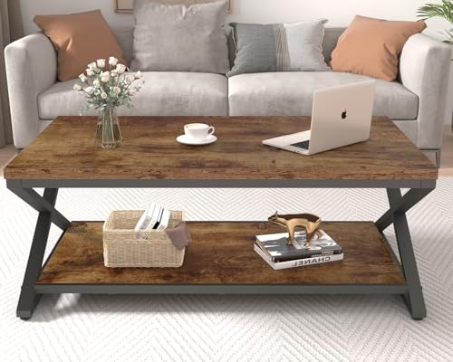 HSH 39" Rectangle Coffee Table with Storage for Living Room, Rustic Brown - Image 4