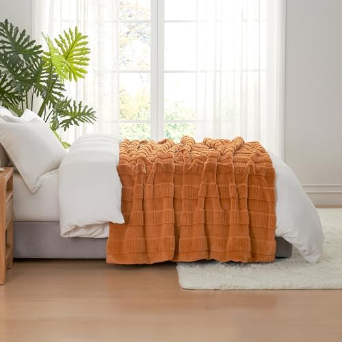 Amélie Home Luxury Striped Faux Fur Throw Blanket for Bed Queen Size, Soft Cozy Fuzzy Fluffy Plush Gift Blankets for Women, 88"x90", Brown - Image 3