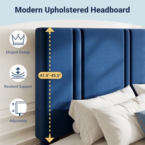 Allewie Full Size Platform Bed Frame with Velvet Upholstered Headboard - Image 4