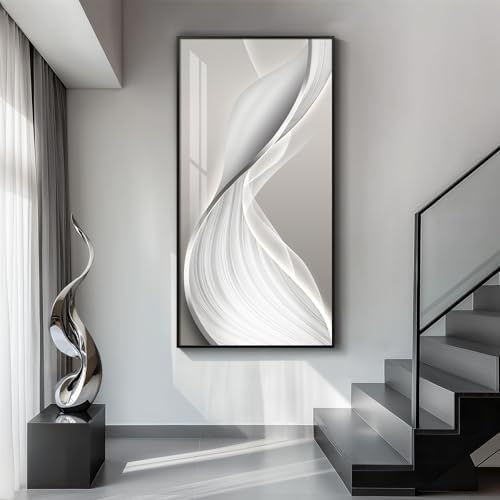 Large Framed Silver White Abstract Wall Art for Living Room, Vertical 30x60 - Image 4