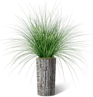 Artificial Tree in Black and Brown Striped Planter, Fake Onion Grass Silk Tree for Indoor and Outdoor Home Decoration - 55" Overall Tall (Plant Pot Plus Tree) - Image 2