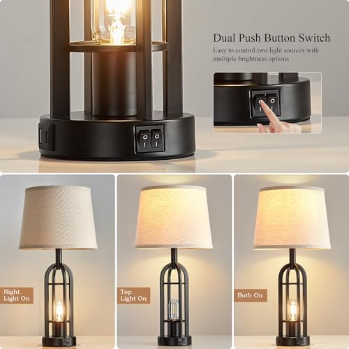 SRJJA 24" Farmhouse Table Lamps for Living Room Bedroom Set of 2, USB A+C - Image 2