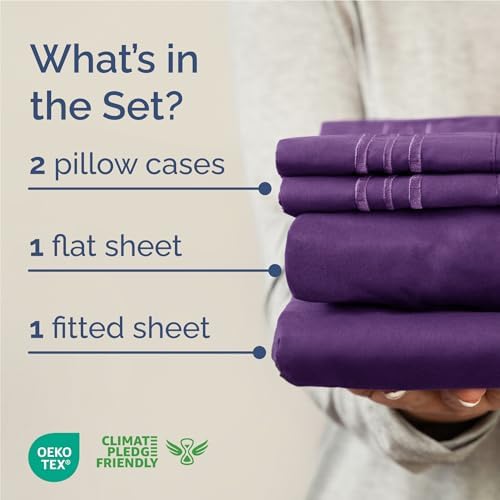 Full Size 4 Piece Sheet Set - Comfy Breathable & Cooling Sheets - Purple - Image 2