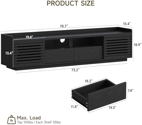 ONBRILL 78.7" TV Stand for TV Up to 85",Mid-Century Modern TV Console Black - Image 2