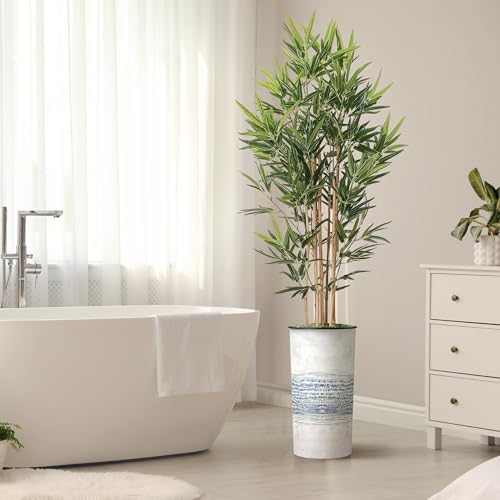 Artificial Tree in Blue Gray Industrial Line Pattern Planter, Fake Bamboo Silk Tree for Indoor and Outdoor Home Decoration - 70" Overall Tall (Plant Pot Plus Tree) - Image 6